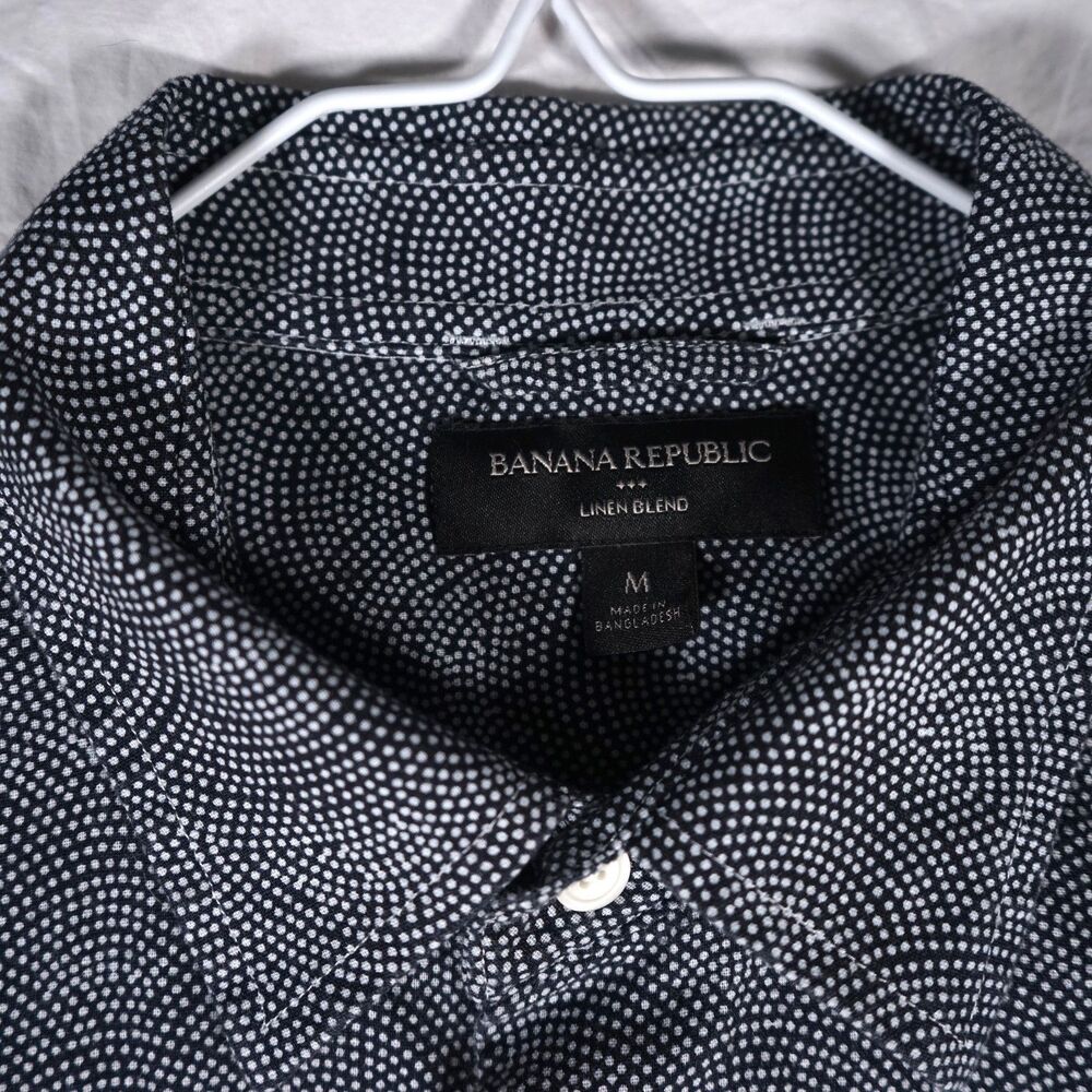 Banana Republic Linen Blend Button Up Shirt Black White Polka Dot Medium - Picture 4 of 8